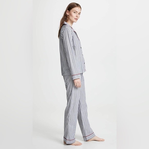PJ SALVAGE | Shirt Pant Pajama Set Blue White Stripe Mon Cheri SZ Small - Picture 4 of 9